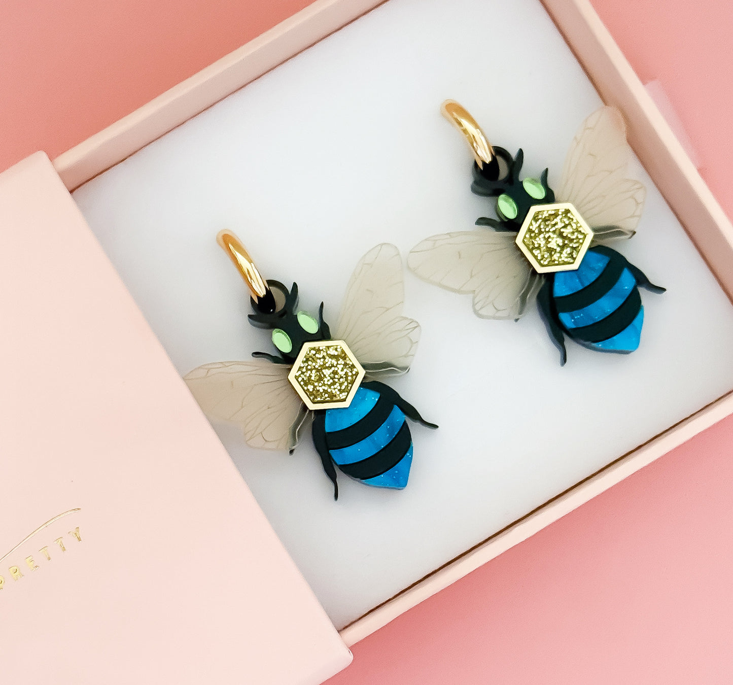 Blue Banded Bee - Statement Hoop Earrings
