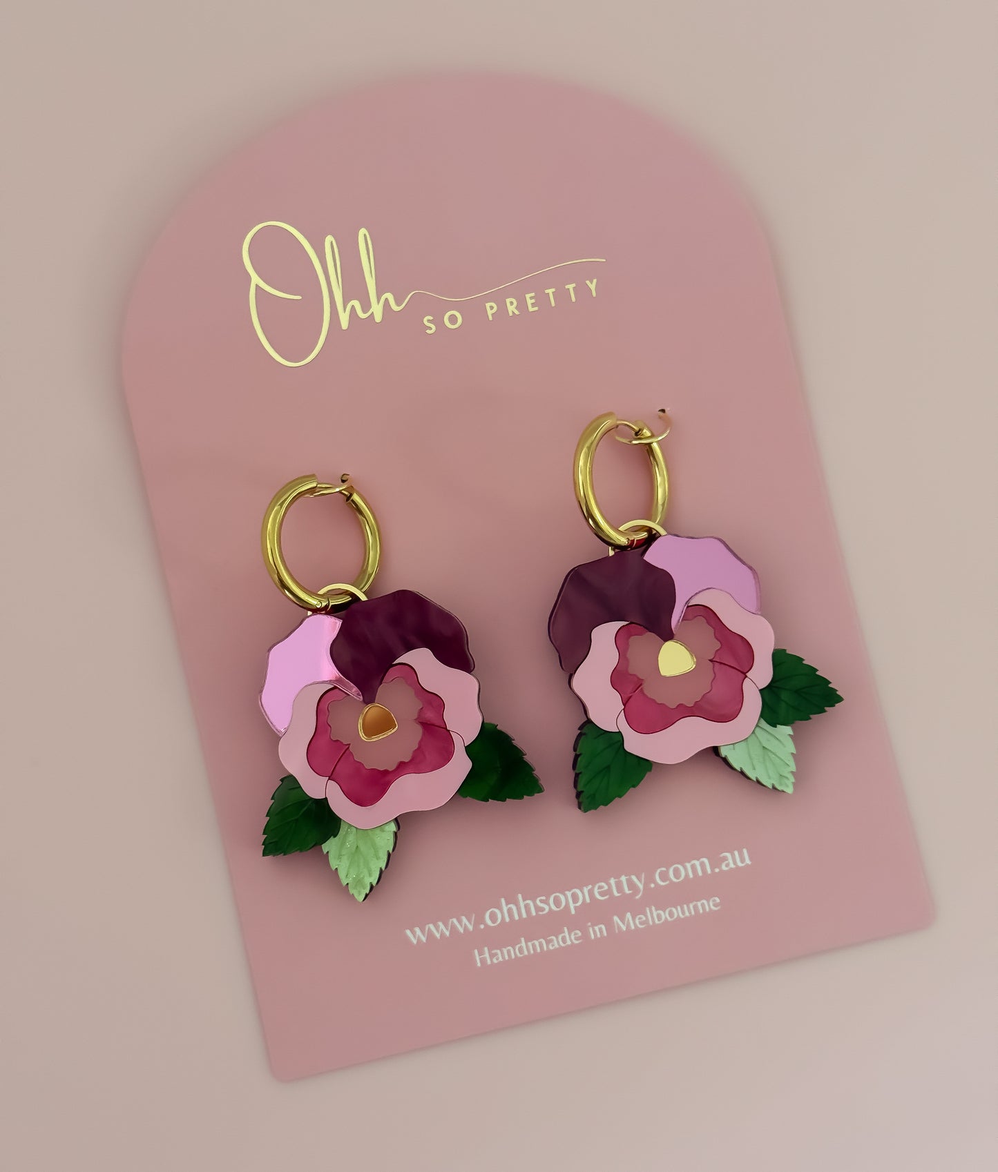 Pansy Flower - Statement Hoops (Pink)