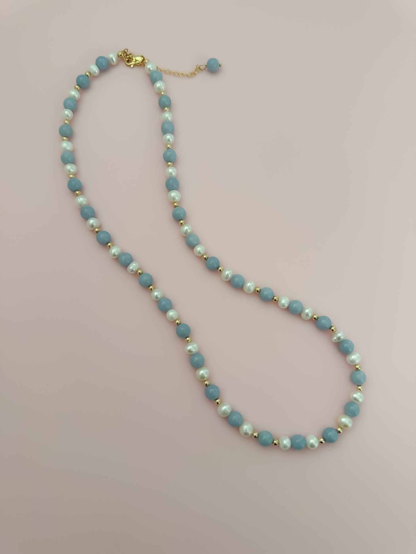 "Precious" Statement Necklace - Angelite Gemstones and Freshwater Pearls