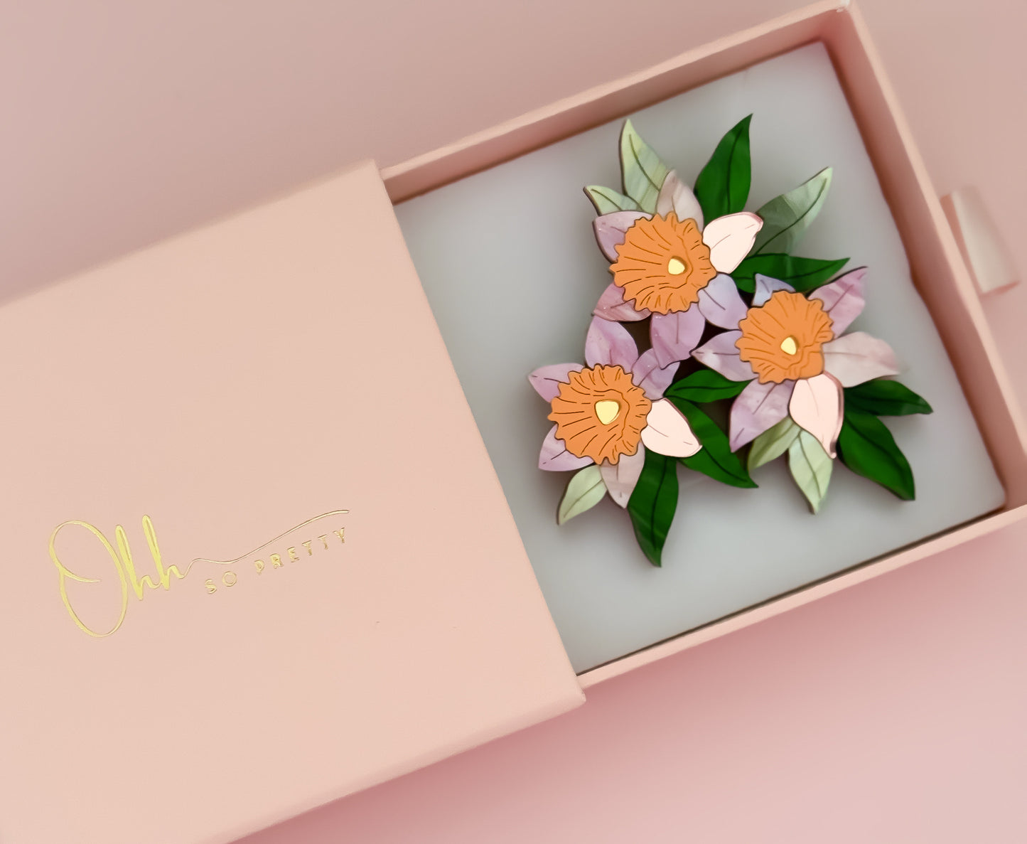 Daffodil - Statement Brooch (Pink Flowers)
