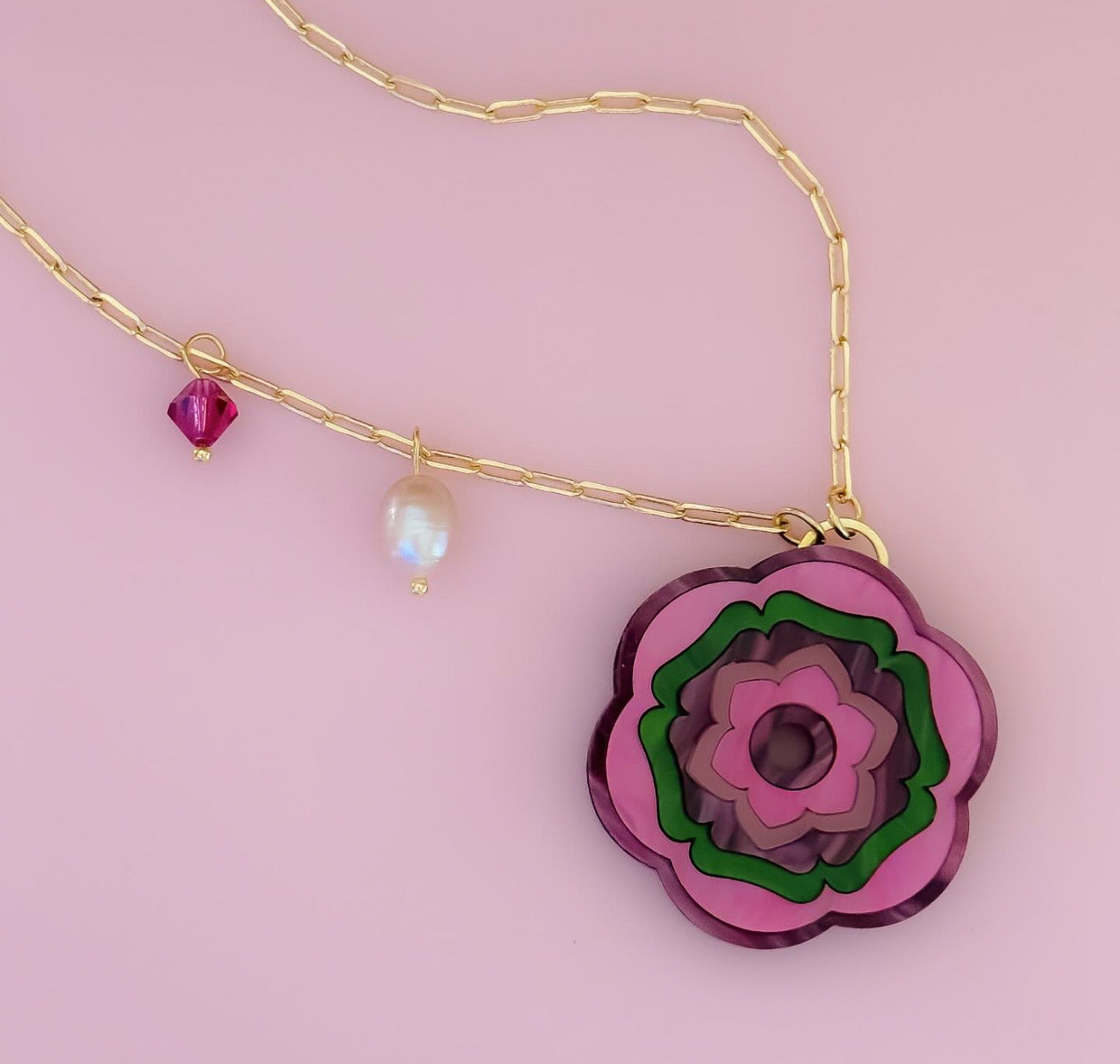 Folk Flower Charm Necklace (Rose)