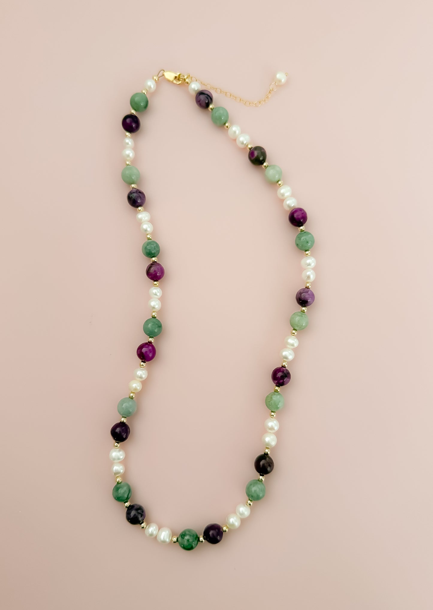 "Precious" Statement Necklace - Myanmar Jade and Chariote Gemstones with Freshwater Pearls