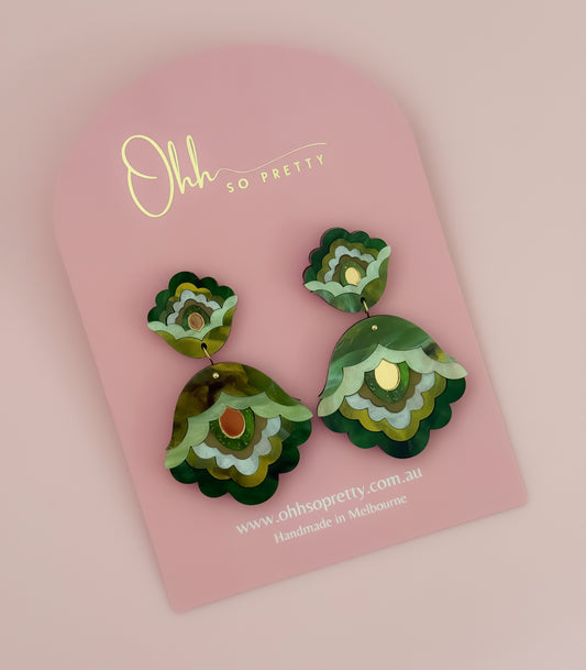 Pretty Folk Flower- Statement Dangles (Emerald)