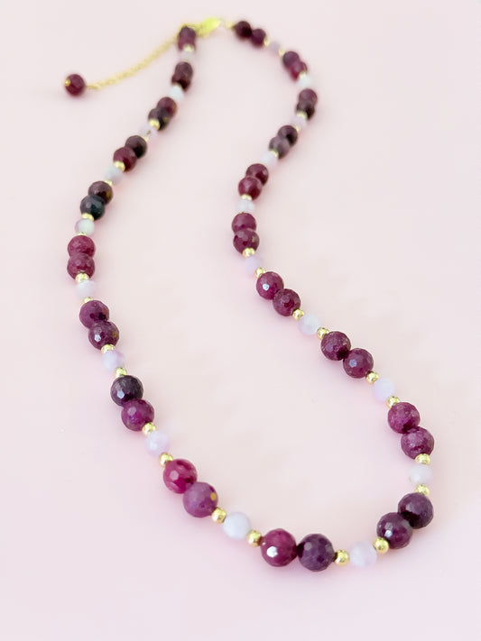 "Precious" Statement Necklace - Ruby and Kunzite Gemstones