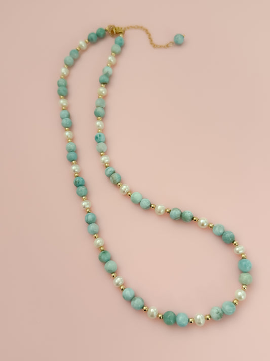 "Precious" Statement Necklace - Larimer Gemstones and Freshwater Pearls