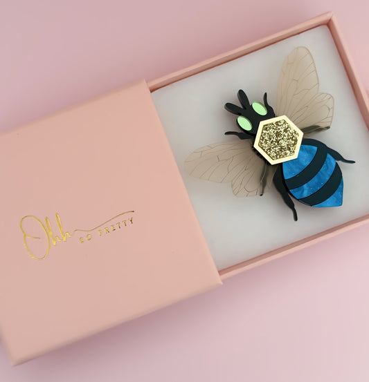 Blue Banded Bee - Statement Brooch