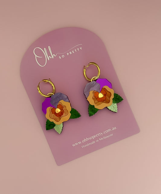 Pansy Flower - Statement Hoops