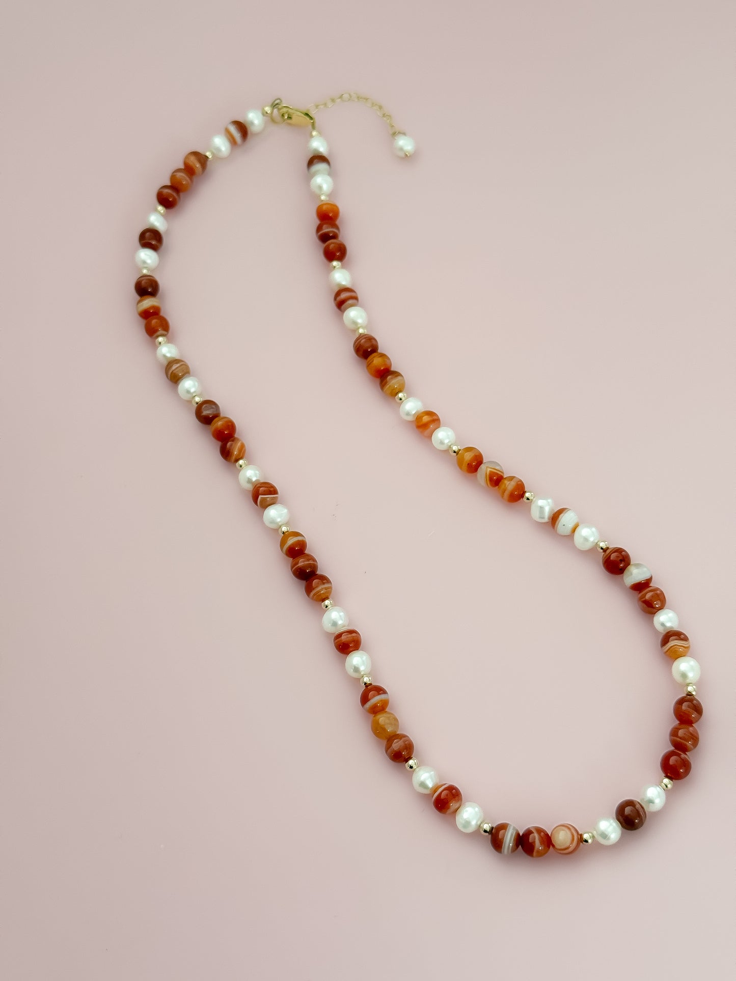 "Precious" Statement Necklace - Red Agate Gemstones and Freshwater Pearls