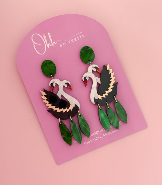Dancing Swans - Statement Dangle Earrings