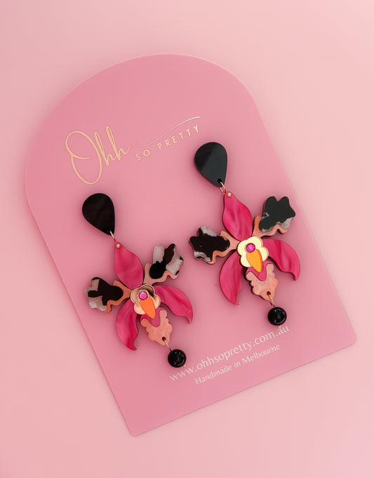 Dancing Orchids - Statement Dangle Earrings (Rose)