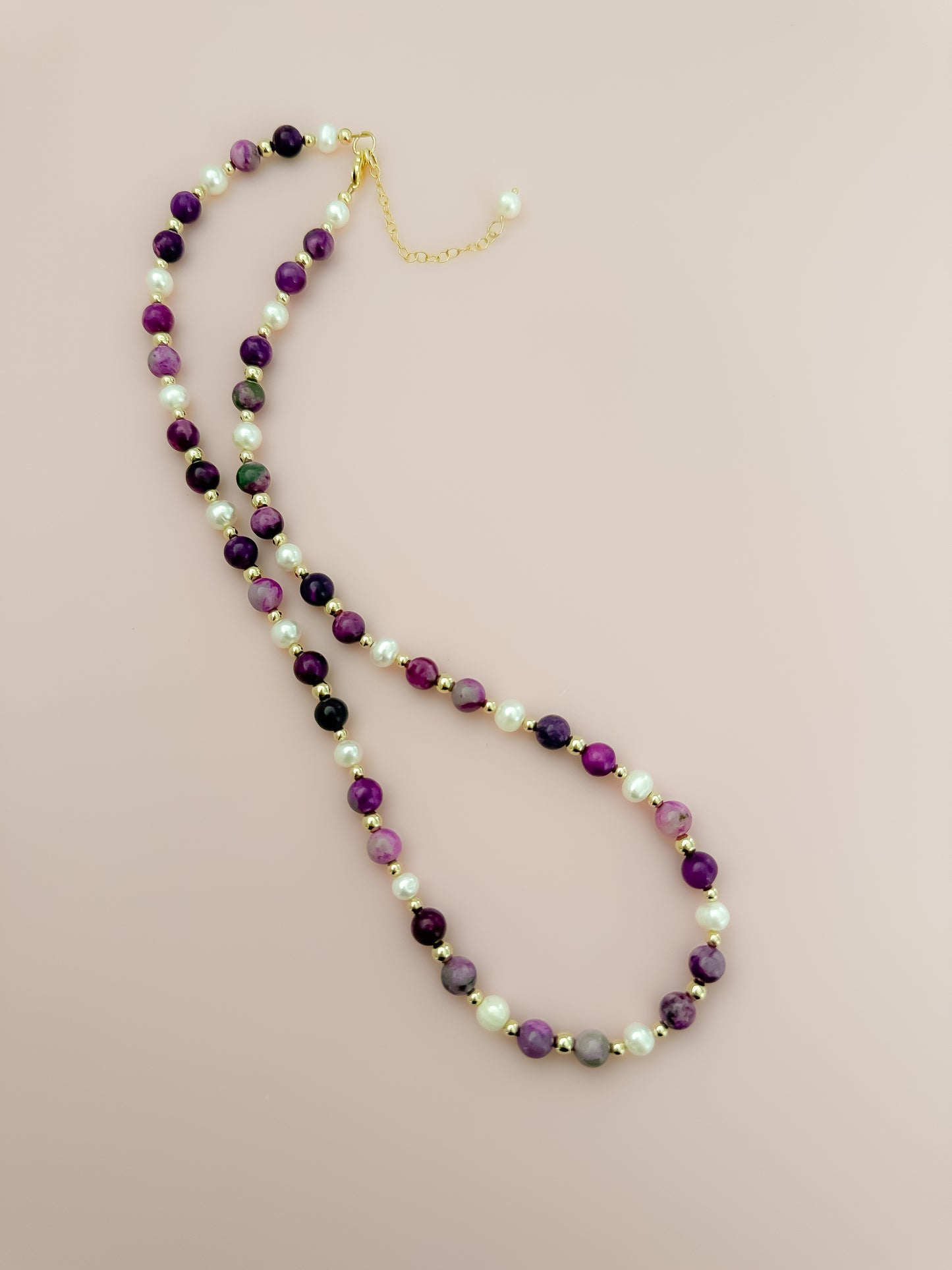 "Precious" Statement Necklace - Charoite Gemstones and Freshwater Pearls